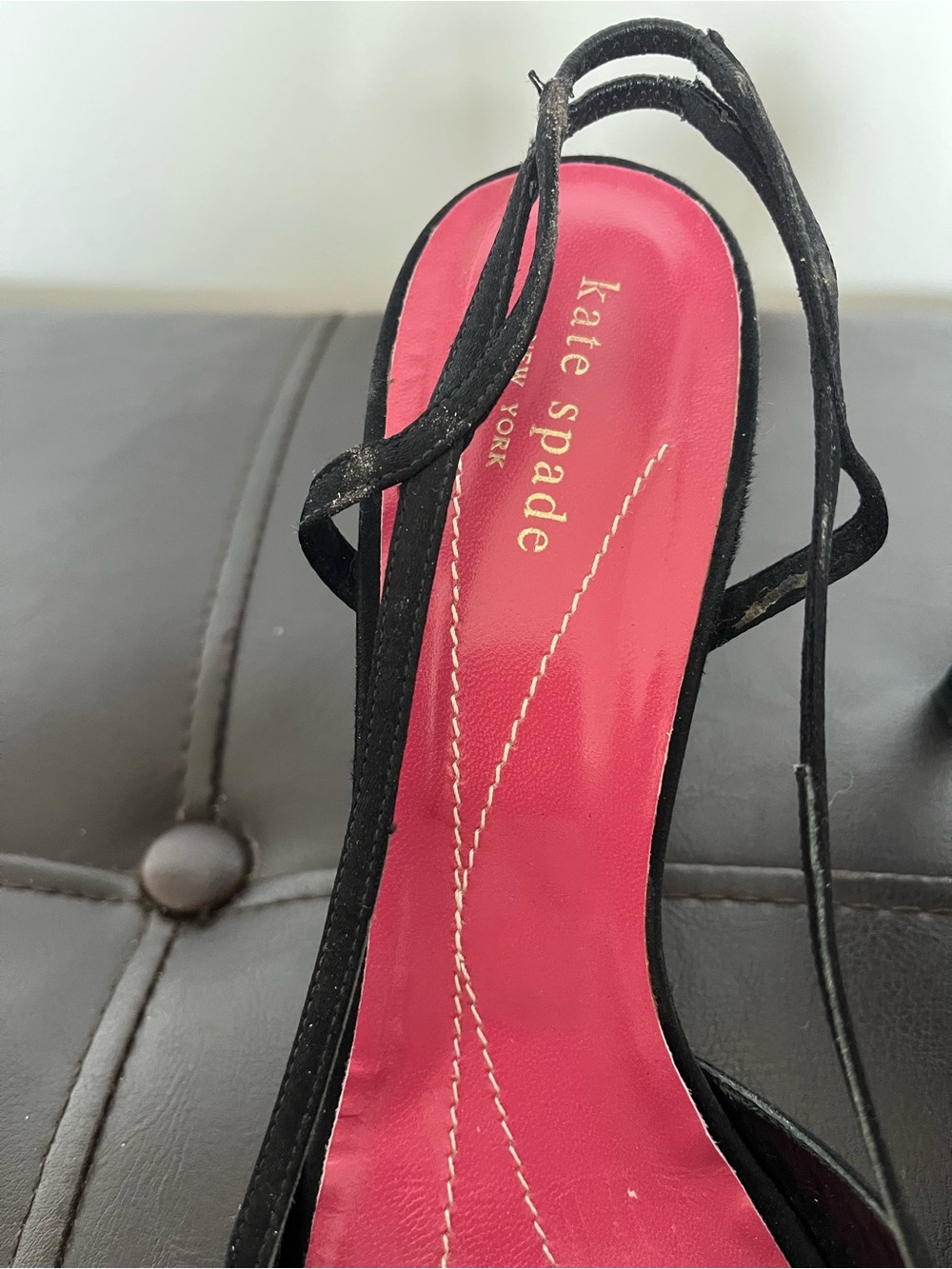 kate spade Black Slingback Peep-Toe Heels with Pink Insole - Picture 2 of 4